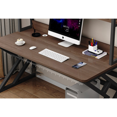 Industrial Computer Desk, Metal and Wood Home Office Desk with Storage Shelves - Brown