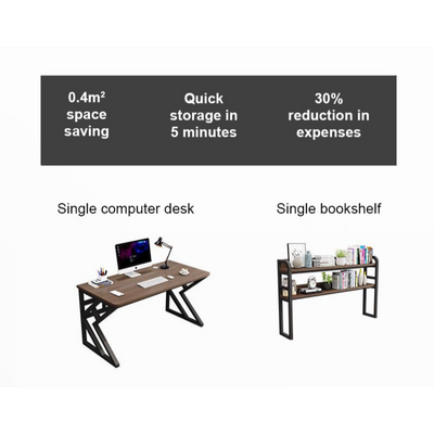 Industrial Computer Desk, Metal and Wood Home Office Desk with Storage Shelves - Brown