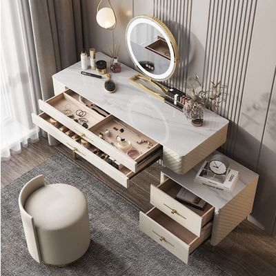 Vanity Table Elegant Dressing Table with Chair and Mirror - White