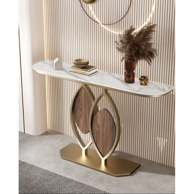 Catchy Console Table, Gold Metal Frame with Marble Top, 100W * 80H * 30D cm