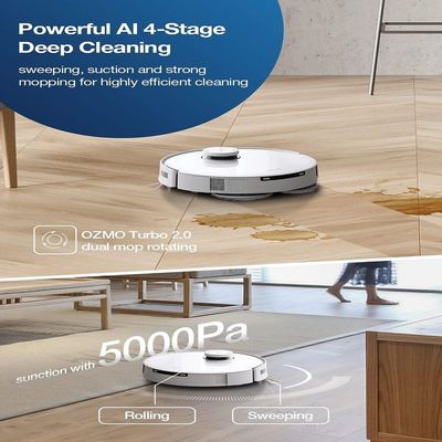 ECOVACS DEEBOT T10 OMNI Robot Vacuum and Mop Combo, Auto Self-Emptying, Auto Mop Cleaning, Hot Air Drying, 5000Pa Suction, OZMO TURBO Deep Mopping with Precision Mapping and Obstacle Avoidance, White