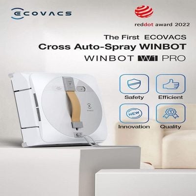 ECOVACS Winbot W1 Pro Window Cleaning Robot, Intelligent Cleaning Robot Glass Cleaner with Dual Cross Water Spray, Win SLAM 3.0 Path Planning, 2800Pa Suction, Edge Detection, App Control