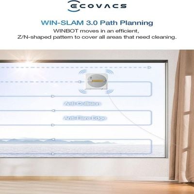 ECOVACS Winbot W1 Pro Window Cleaning Robot, Intelligent Cleaning Robot Glass Cleaner with Dual Cross Water Spray, Win SLAM 3.0 Path Planning, 2800Pa Suction, Edge Detection, App Control