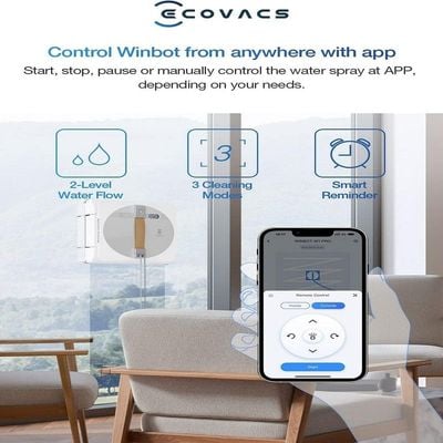 ECOVACS Winbot W1 Pro Window Cleaning Robot, Intelligent Cleaning Robot Glass Cleaner with Dual Cross Water Spray, Win SLAM 3.0 Path Planning, 2800Pa Suction, Edge Detection, App Control