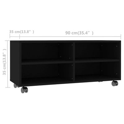 vidaXL TV Cabinet with Castors Black 90x35x35 cm Engineered Wood