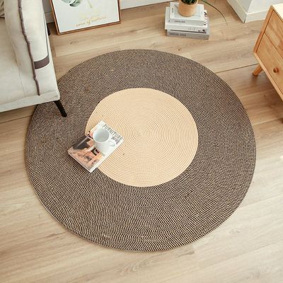 Hand Woven Jute Tassel Round Living Room Carpet With Anti Slip Bottom (Size 80CM)