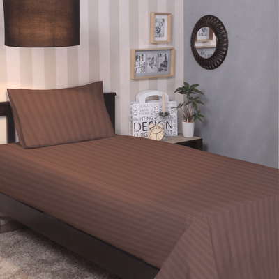 BYFT Tulip (Dark Brown) Single Size Flat Sheet with 1 cm Satin Stripe (160 x 280 Cm-Set of 1 Pc) 100% Cotton, Soft and Luxurious Hotel Quality Bed linen-300 TC