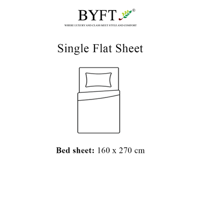 BYFT Tulip (Sea Green) Single Size Flat Sheet with 1 cm Satin Stripe (160 x 280 Cm-Set of 1 Pc) 100% Cotton, Soft and Luxurious Hotel Quality Bed linen-300 TC