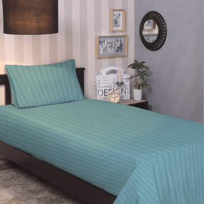 BYFT Tulip (Sea Green) Single Size Flat Sheet with 1 cm Satin Stripe (160 x 280 Cm-Set of 1 Pc) 100% Cotton, Soft and Luxurious Hotel Quality Bed linen-300 TC