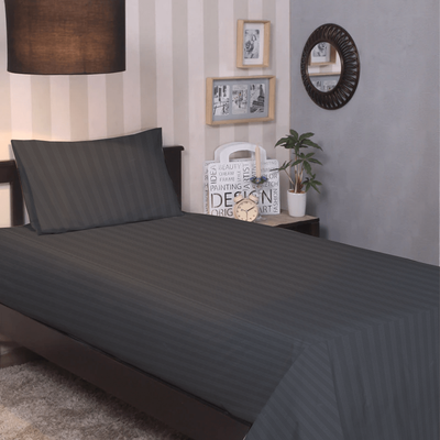 BYFT Tulip (Charcoal) Single Size Flat Sheet with 1 cm Satin Stripe (160 x 280 Cm-Set of 1 Pc) 100% Cotton, Soft and Luxurious Hotel Quality Bed linen-300 TC