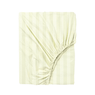 BYFT Tulip (Cream) Single Size Fitted Sheet with 1 cm Satin Stripe (90 x 210 + 30 Cm-Set of 1 Pc) 100% Cotton, Soft and Luxurious Hotel Quality Bed linen-300 TC