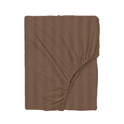 BYFT Tulip (Dark Brown) Queen Size Fitted Sheet with 1 cm Satin Stripe (160 x 210 + 30 Cm-Set of 1 Pc) 100% Cotton, Soft and Luxurious Hotel Quality Bed linen-300 TC