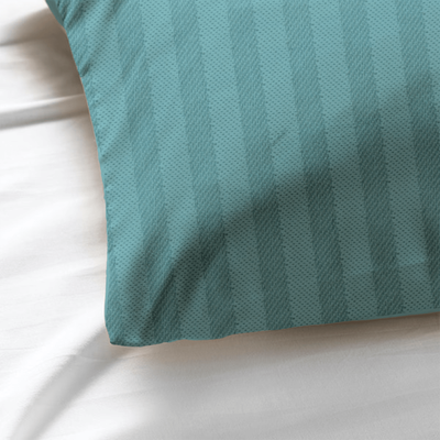 غطاء وسادة  توليب (أخضر بحري) مع شريط ساتان 1 سم (52 × 73 + 12 سم - مجموعة من قطعة واحدة) 100% قطن، أغطية سرير ناعمة وفاخرة بجودة الفنادق - 300 TC