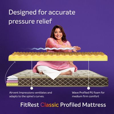 Sleepwell Fitrest Classic | Acuprofile PU Foam | Single Bed Size | Medium Firm | Neem Fresche Technology | Anti Sag Mattress (200L x 90W x 20H cm)