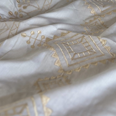 5 Pcs Duvet Cover Set 260X240Cm Pure Cotton With Light Gold Embroidery Made For Queen, King, And Super King Size Bed