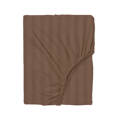 BYFT Tulip (Dark Brown) Queen Size Fitted Sheet and Pillow Covers with 1 cm Satin Stripe (Set of 3 Pcs) 100% Cotton, Soft and Luxurious Hotel Quality Bed linen-300 TC