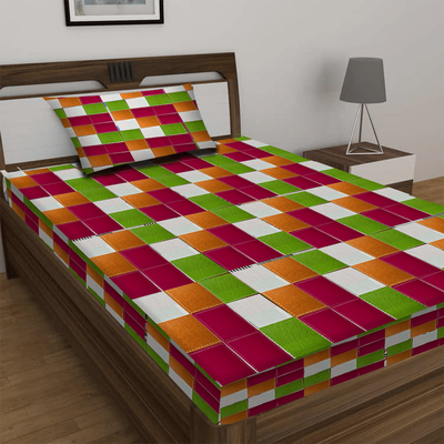 BYFT Orchard Luxury Bed Sheet 150 x 230 Cm Pillowcase 52 x 73 + 12 Cm 144 Tc Multicolor Rainbow Checkered Polycotton Set of 2