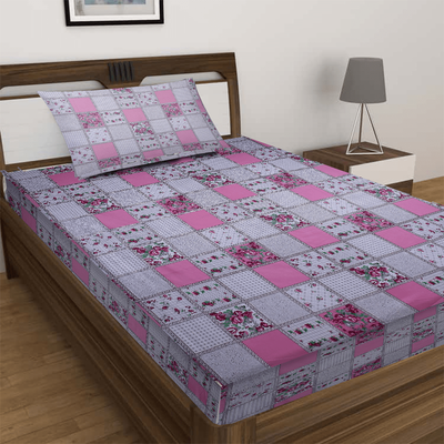 ملاءة سرير فاخرة من بستان مقاس 150 × 230 سم كيس وسادة 52 × 73 + 12 سم 144 Tc متعدد الألوان من القطن والبوليستر الوردي مجموعة من 2