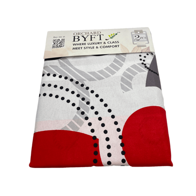 BYFT Orchard Bed Sheet 150 x 230 Cm Pillowcase 52 x 73 + 12 Cm 65 Gsm White With Red Circular Geometric Pattern Printed 100% Microfiber Set of 2