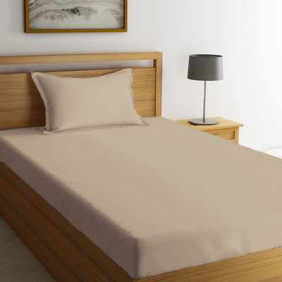 توليب (رملي) ملاءة وأغطية وسادة بمقاس واحد (مجموعة من قطعتين) 100% قطن، أغطية سرير ناعمة وفاخرة بجودة الفنادق - 300 TC