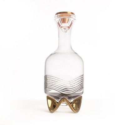Alpha Whiskey  Lead Free Crystal Decanter with Gold Arch Base 1 Liter Capacity