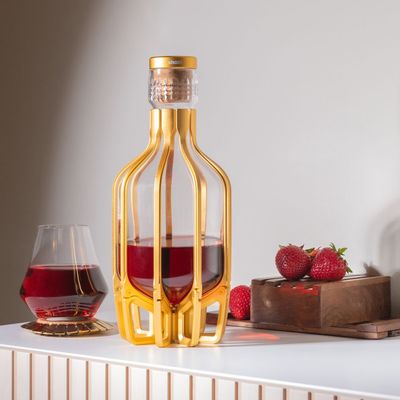 The Cage Lead Free Crystal Decanter - Gold  1 Liter Capacity