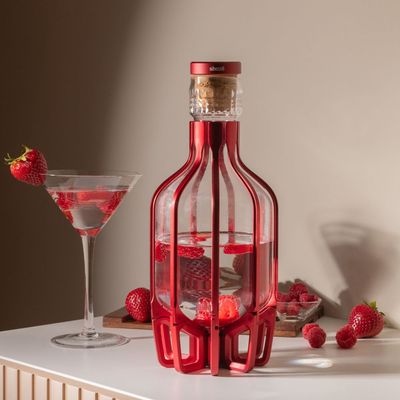 The Cage  Lead Free Crystal Decanter -  Red 1 Liter Capacity