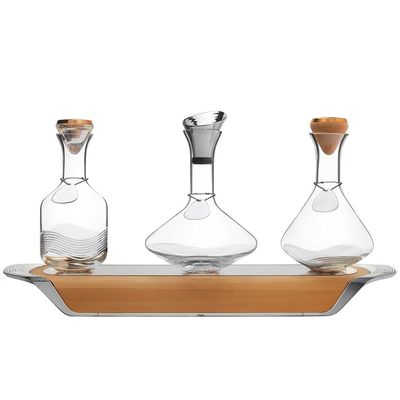 Trilogy Bar Tray Table with 3 Decanters  - Natural
