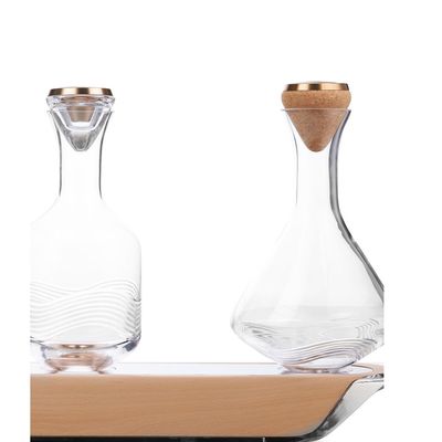 Trilogy Bar Tray Table with 3 Decanters  - Natural