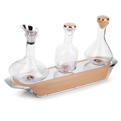 Trilogy Bar Tray Table with 3 Decanters  - Natural