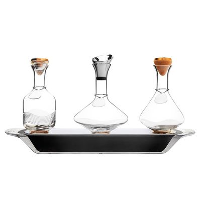Trilogy Bar Tray Table with 3 Decanters  - Walnut