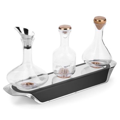 Trilogy Bar Tray Table with 3 Decanters  - Walnut