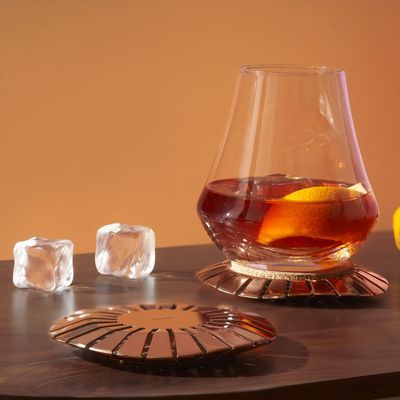 Radial Stainless Steel & Cork  Coaster - Rose Gold  Set of 2pc