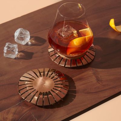 Radial Stainless Steel & Cork  Coaster - Rose Gold  Set of 2pc