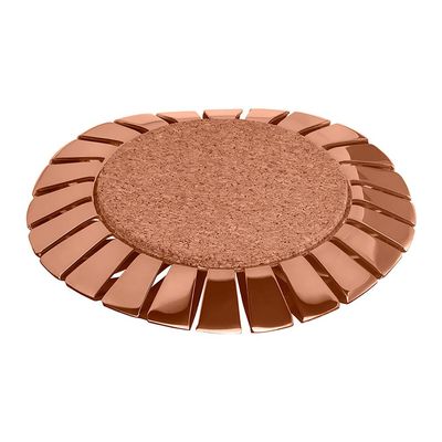 Radial Stainless Steel & Cork  Coaster - Rose Gold  Set of 2pc