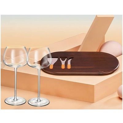 Wine Glasses & Cheese Serving Platter Set