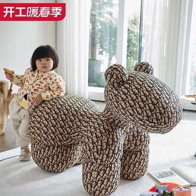 Maple Home Nordic Fabric Lounge Chair Lazy Sofa Bear Toy Stool Kids Comfortable Single Leisure Soft Foam Seat Moulded Edges Living Room Furniture.