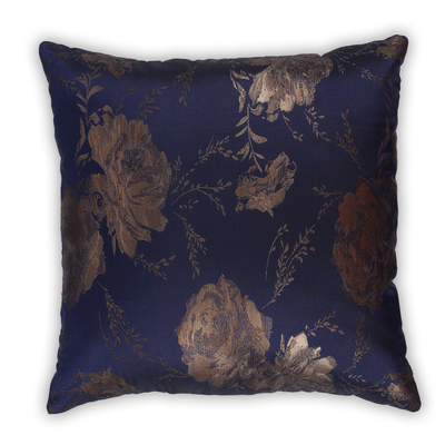 BYFT Golden Rose Indigo Blue 16 x 16 Inch Decorative Cushion Cover Set of 2