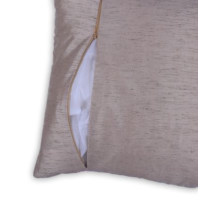 طقم غطاء وسادة مزخرف مقاس 16 × 16 بوصة من كيس حريري بيج مكون من قطعتين