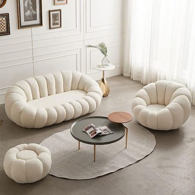 Maple Home Decoration Lamb Fleece Sofa White Three Seater 180cm Modern Nordic Flower Minimalist Style Sofa For Living Room Cafe Hotel Shop Home Furniture (1 PC)