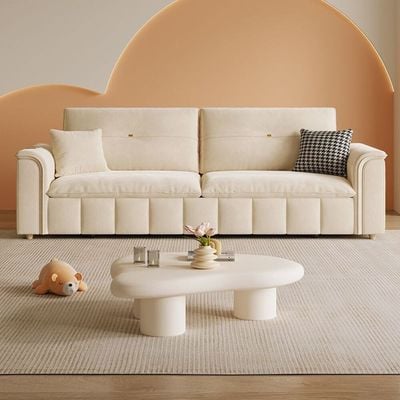 Sofa Bed, Pull-out Sofa Come Bed with Storage Box Side Pockets USB Port - 130 cm Outside - Off White