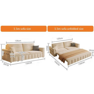 Sofa Bed, Pull-out Sofa Come Bed with Storage Box Side Pockets USB Port - 150 cm Outside - Light Gray