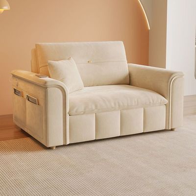 Sofa Bed, Pull-out Sofa Come Bed with Storage Box Side Pockets USB Port - 180 cm Outside - Off white