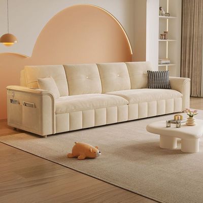 Sofa Bed, Pull-out Sofa Come Bed with Storage Box Side Pockets USB Port - 180 cm Outside - Off white