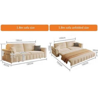 Sofa Bed, Pull-out Sofa Come Bed with Storage Box Side Pockets USB Port - 180 cm Outside - Off white