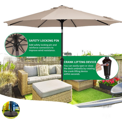 Velcro Round Outdoor Umbrella with Rotating Handle UV-Resistant Canopy for Patio & Garden Valet Parking