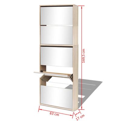 vidaXL Shoe Cabinet 5-Layer Mirror Oak 63x17x169.5 cm