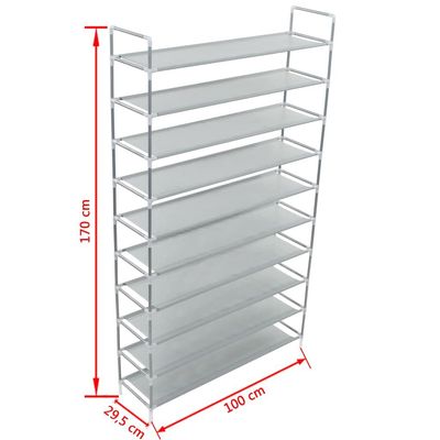 vidaXL Shoe Rack with 10 Shelves Metal and Non-woven Fabric Silver