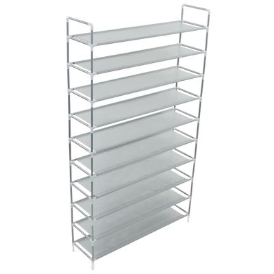 vidaXL Shoe Rack with 10 Shelves Metal and Non-woven Fabric Silver