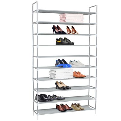 vidaXL Shoe Rack with 10 Shelves Metal and Non-woven Fabric Silver